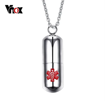 

Vnox Stainless Steel Pill Shape Container Holder Openable Bottle Medical Necklaces & Pendants Accept Engraving