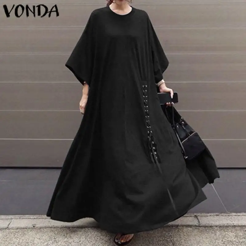 Модные женские летние сарафаны VONDA Лоскутные толстовки с расклешенными рукавами платья для женщин размера плюс длинные макси платья S-5XL