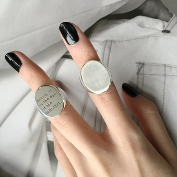

Women's Thumb Rings Letter Silver Color Simple Big Geometric Oval Round Open Adjustable Finger Ring For Women Fashion Jewelry