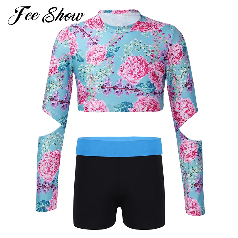 

Toddler Girls Yoga Sets Sport Outfits Sportswear Long Sleeve Gym Sports Cropped Top Training Fitness Shorts Set Workout Clothes