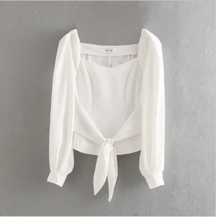 

women elegant basic blouse long sleeve back zipper bow tie sashes white black shirt female office wear chic tops