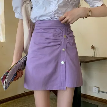 

purple denim women skirts 2020 summer new sweet elegant A-line knee-length office lady skirts top quality
