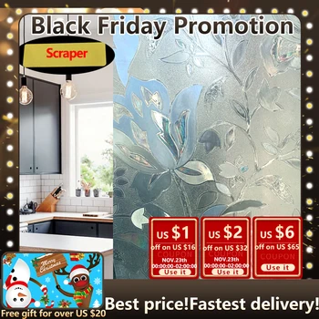 

3D Window Film Privacy Decorative Waterproof Non-Adhesive Static Cling Glass Sticker Reuse For Home Kitchen Office