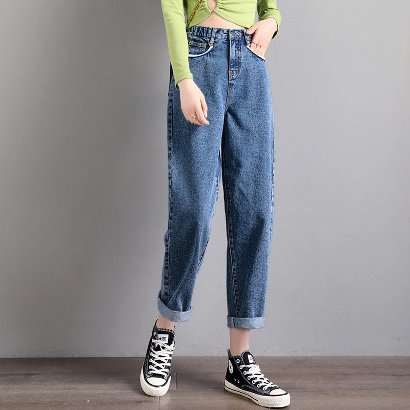 Woman Small straight cylinder pants boyfriend jeans for women mom jeans Casual woman  High Waist Stretch Jeans