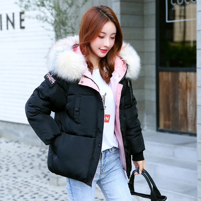 Chaqueta corta de Mujer Parkas Mujer 2019 Parka de moda coreana algodón con cuello de piel con capucha XQ143 - AliExpress Ropa de
