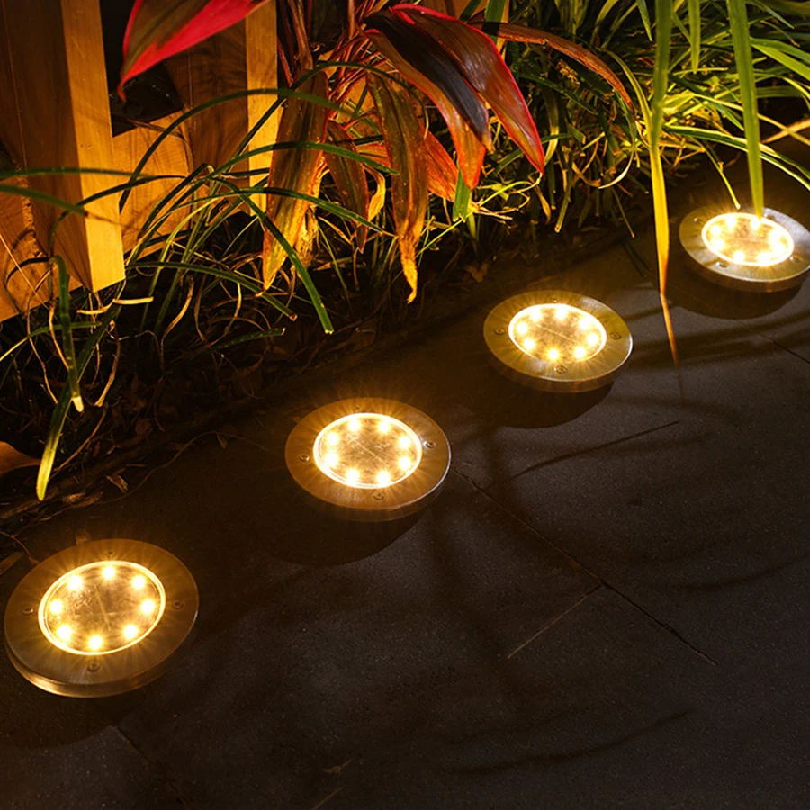 Solar ao ar Solar do Gramado do Jardim Caminho da Em-terra Luzes da Escada Thrisdar Luzes Branco Quente Livre Lâmpada Solar Passo Convés Calçada 8 Led 8 Lâmpadas subterrâneas