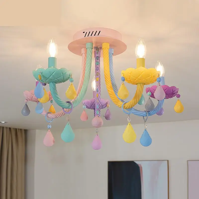 Makaron цветные Хрустальные потолочные светильники для спальни детские Fangmei девушка принцесса мягкие лампы для украшения дома