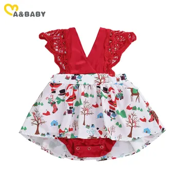 

Ma&Baby 0-18M Christmas Baby Girl Red Romper Newborn Infant Girl Lace V neck Ruffles Jumpsuit Cartoon Deer Xmas Costumes
