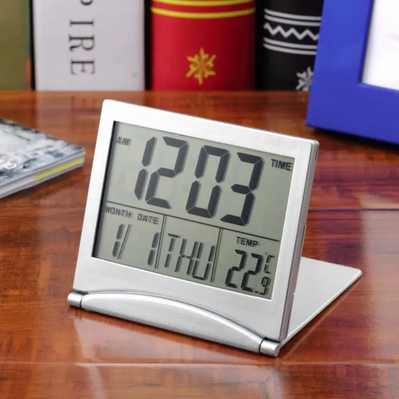 

Digital Calendar Alarm Clock Display Date Time Temperature Mini Desk Digital LCD Thermometer Cover