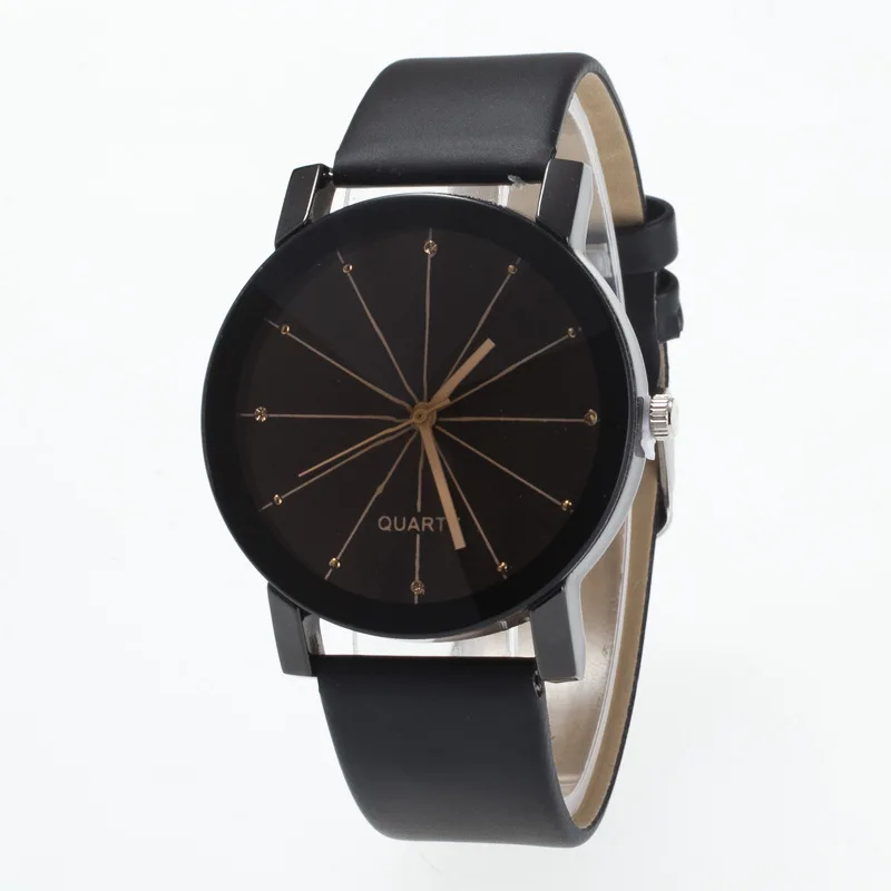 

0304 COUPLE'S Ray Diamond Set Black And White with Pattern Dial PU Strap Fashion for Men And Universal Watch