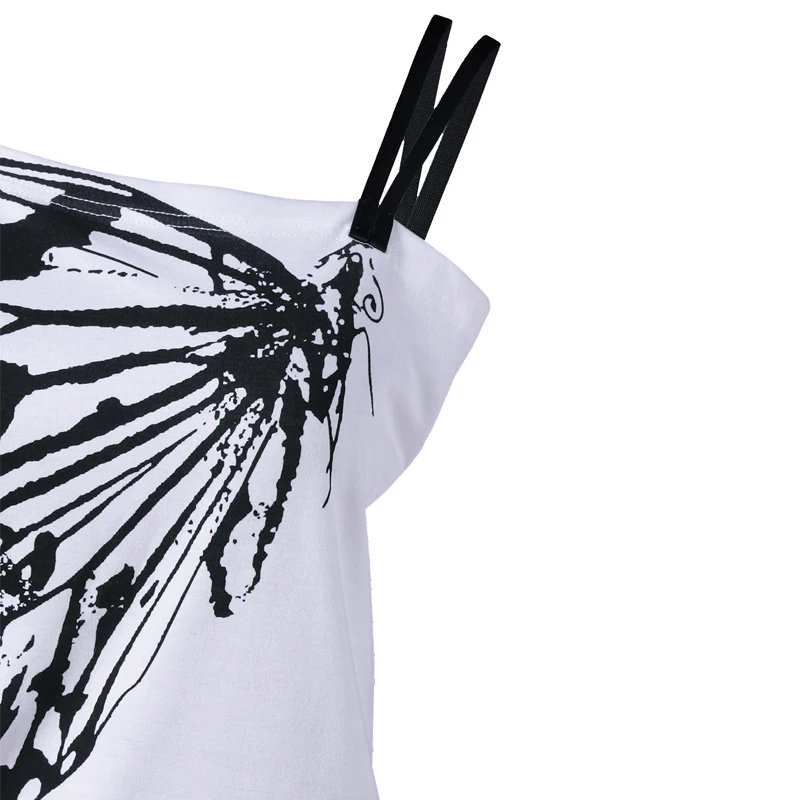 Женские футболки на бретельках в стиле ретро С Рисунком бабочки, повседневные летние топы с коротким рукавом, женская одежда Harajuku, рубашки для отдыха