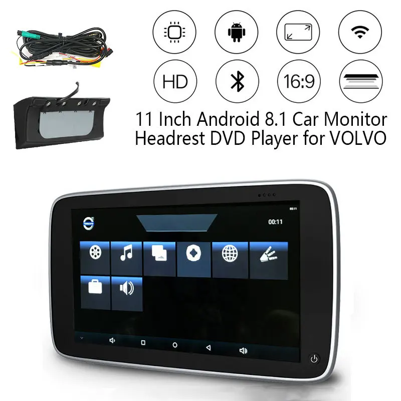 Универсальный 11 дюймов Android 8,1 автомобильный монитор подголовник dvd-плеер для VOLVO автомобильный тв экран wifi/USB/SD/FM передатчик/динамик