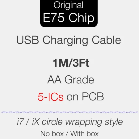 5ic E75 чип AA качество 1 м/3 фута usb кабель для зарядки USB кабель синхронизации данных для i7 6 8plus x xs 10 шт./лот