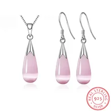 925 пробы, серебряные ювелирные наборы, лунный камень, опал, капля воды, ожерелье+ серьги, бижутерия для женщин, подарок для девушек