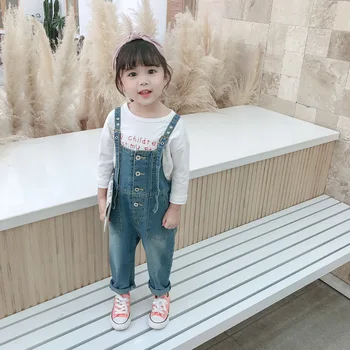 

Small Children's Single Breasted Cowboy Overalls Cotton Blend Blue Kids Jeans Belt Pants Toddler Girl Casual Suspenders Trousers