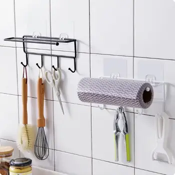 

Wrought Iron Storage Rack Kitchen Punch-Free Hook Towels Hanger Roll Paper Holder Cupboard Hanging Shelf Hooks Kitchen Organizer