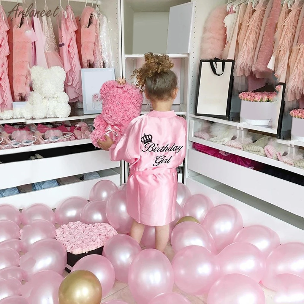 Kids Children Summer Toddler Baby Kid Solid Silk Satin Kimono Robes Bathrobe Birthday Girls Sleepwear Clothes Baby Bathrobe