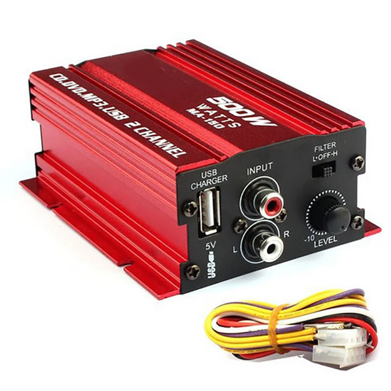 Onever DC12V мини Hi-Fi 12 В 500 Вт 2 канала стерео аудио усилитель мощности Светодиодный индикатор для автомобиля Авто мотоцикла Mp3 Mp4