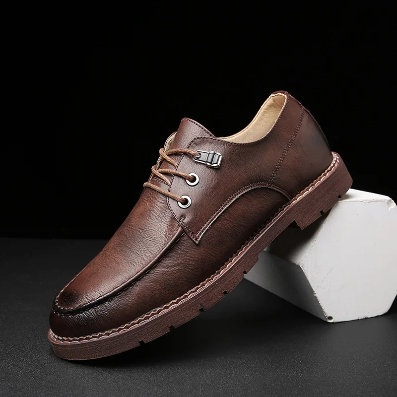 

Spring/Autumn 2019 Casual Sneakers For Male Luxury Brand Men Shoe Black Khaki Original Leather Shoes Non-Slip Youth Casual Shoes