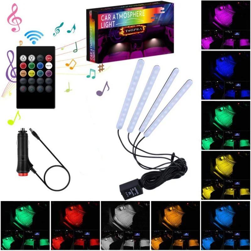 

Car Atmosphere Light Foot Light USB/Cigarette Lighter Remote Control Interior Decorative Ambient LED Lamp Strip Car Accessories