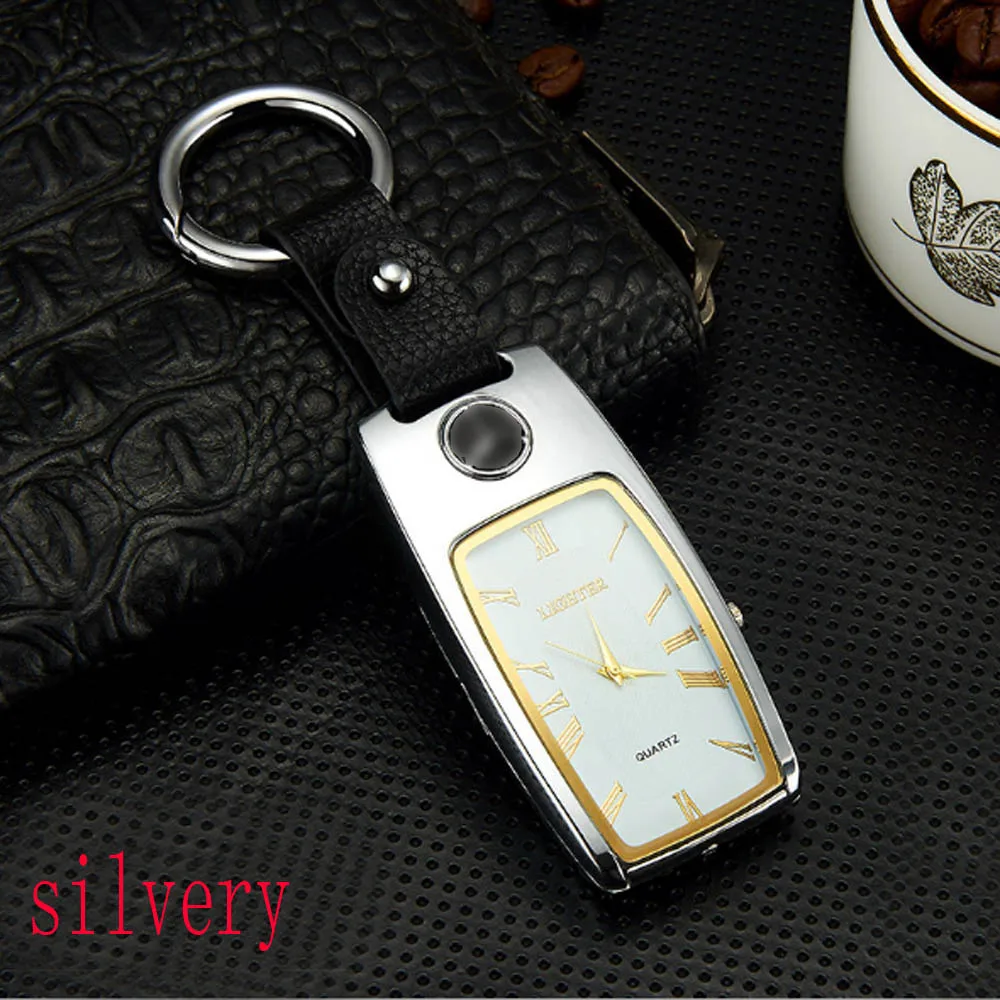 Многофункциональные часы USB прикуриватель фонарик - Цвет: silvery