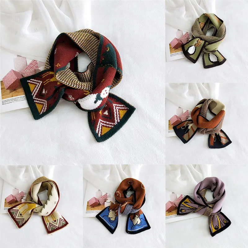 

Knitted Scarf Cartoon Elk Pattern Double-sided Scarves Christmas Long Shawls Soft Thick Collar Neck Warm Neckerchief Lovely