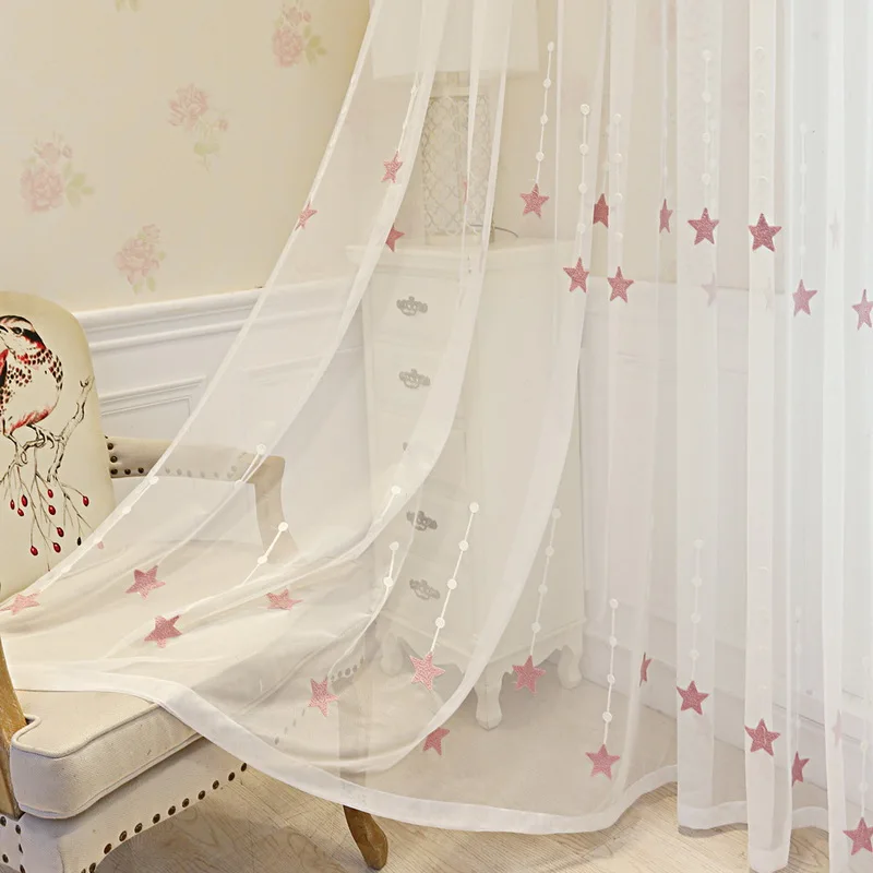 Розовые прозрачные Занавески с вышивкой в виде звезд для детской спальни, оконные занавески, тюлевые занавески, занавески для гостиной, wp309#5