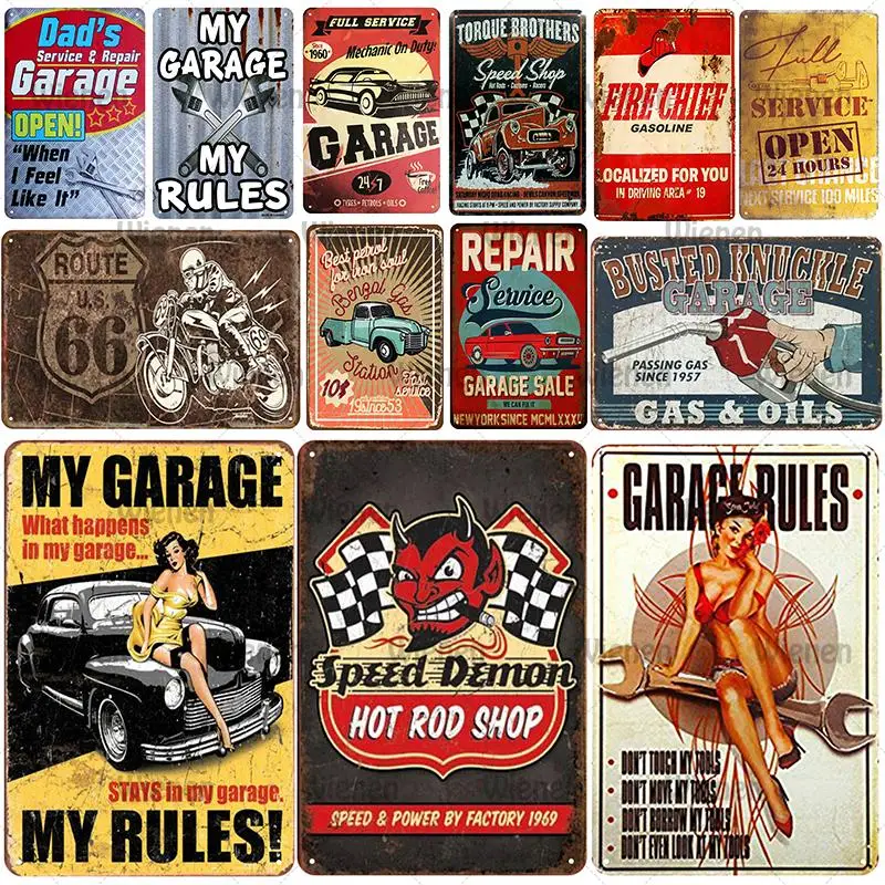 Металлическая табличка для гаража винтажная жестяная вывеска потертый декор