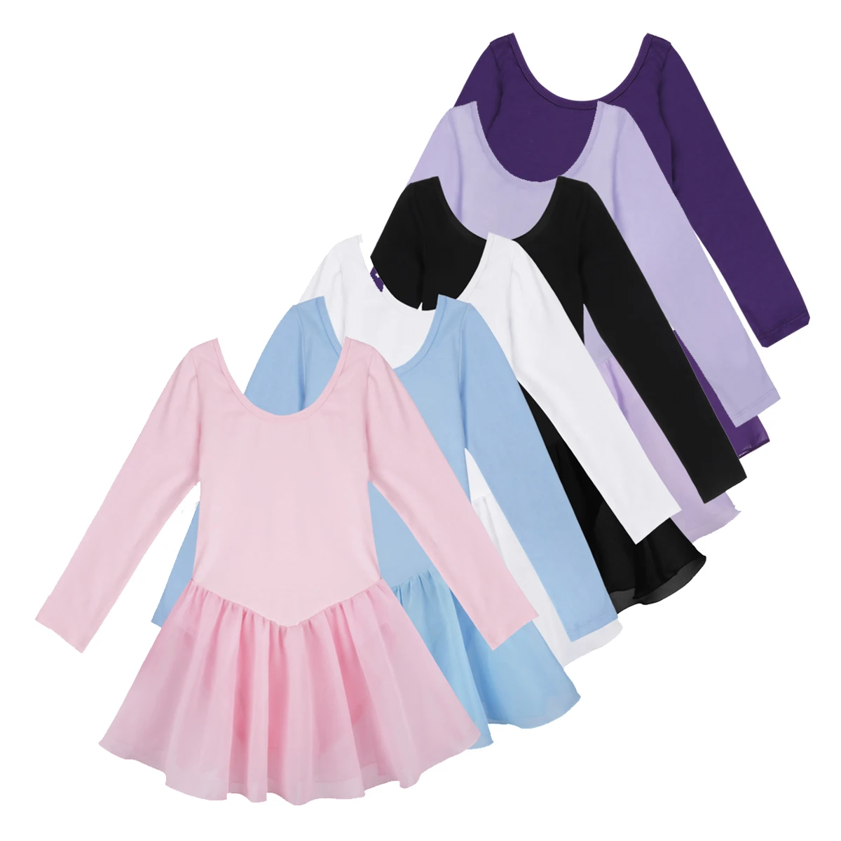 Kids Ballet Dress Girls Long Sleeve Ballet Dance Gymnastics Leotard Dress Child Professional Dance Competition Training Costume