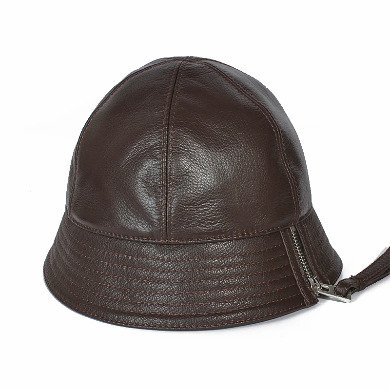 Новая высококачественная шляпа для взрослых из натуральной кожи Кепка из воловьей кожи шапочка для бассейна Рыбацкая шляпа Женская Мужская Кожаная шапка - Цвет: Коричневый