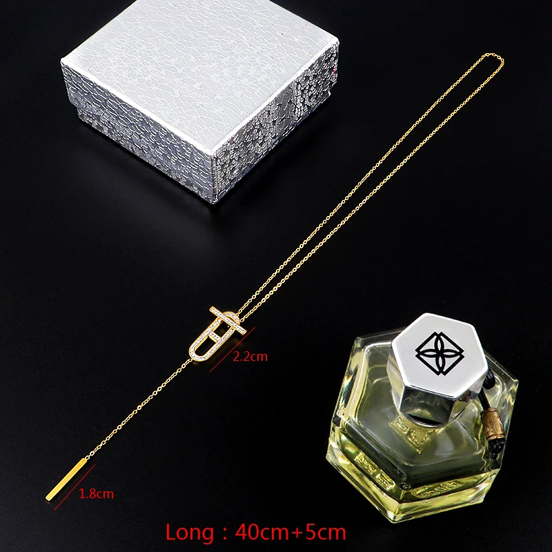 Stainless Steel Jewelry Long Tassels Pendant Choker Necklace Collar Cubic Zirconia Clavicle Necklaces For Women