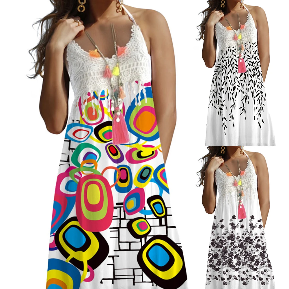 Сексуальное платье vestido de dama de moda vestido de encaje de ganchillo vestido de tira larga vestido estampado vestido de mujer