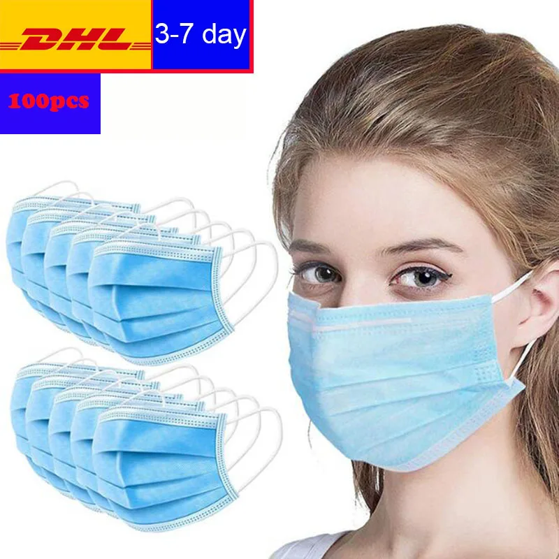 

DHL Free Shipping 100 Pieces of 3-layer Non-woven Dust Masks Disposable Safety Breathable Masks Adult Children Earmuffs