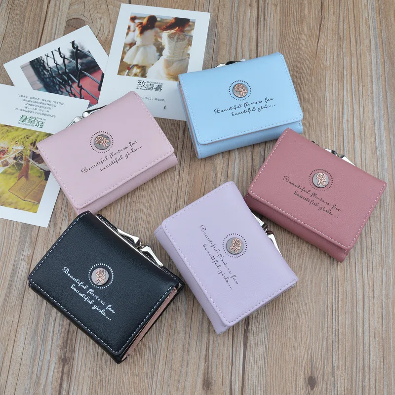 

2019 New Simple Ladies Mini Wallet Retro Flowers Short Coin Purse Female Students Tri-fold Wallet Credit Card Bag Women Wallet
