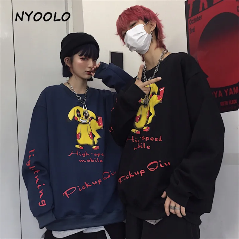 NYOOLO Harajuku стильные женские вязаный свитер с длинным рукавом и изображением мультфильмов теплые толстовки осенне-зимняя уличная мода плюс бархатные Пуловеры Толстовка для женщин и мужчин