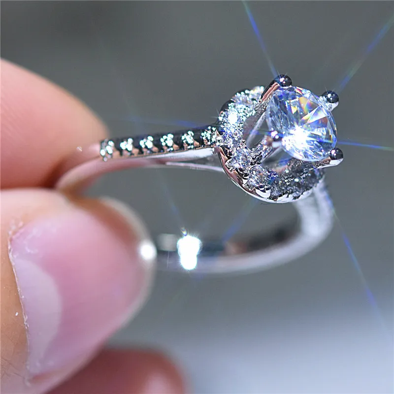 Роскошные женские маленькие круглое циркониевое кольцо Классические 925 Серебряные Свадебный перстень элегантное обещание на помолвку кольца для женщин