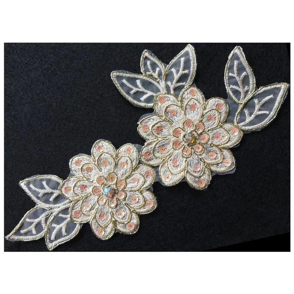 2 шт./лот x вышитые вручную Блестки цвета хаки/золото бисером проволочные