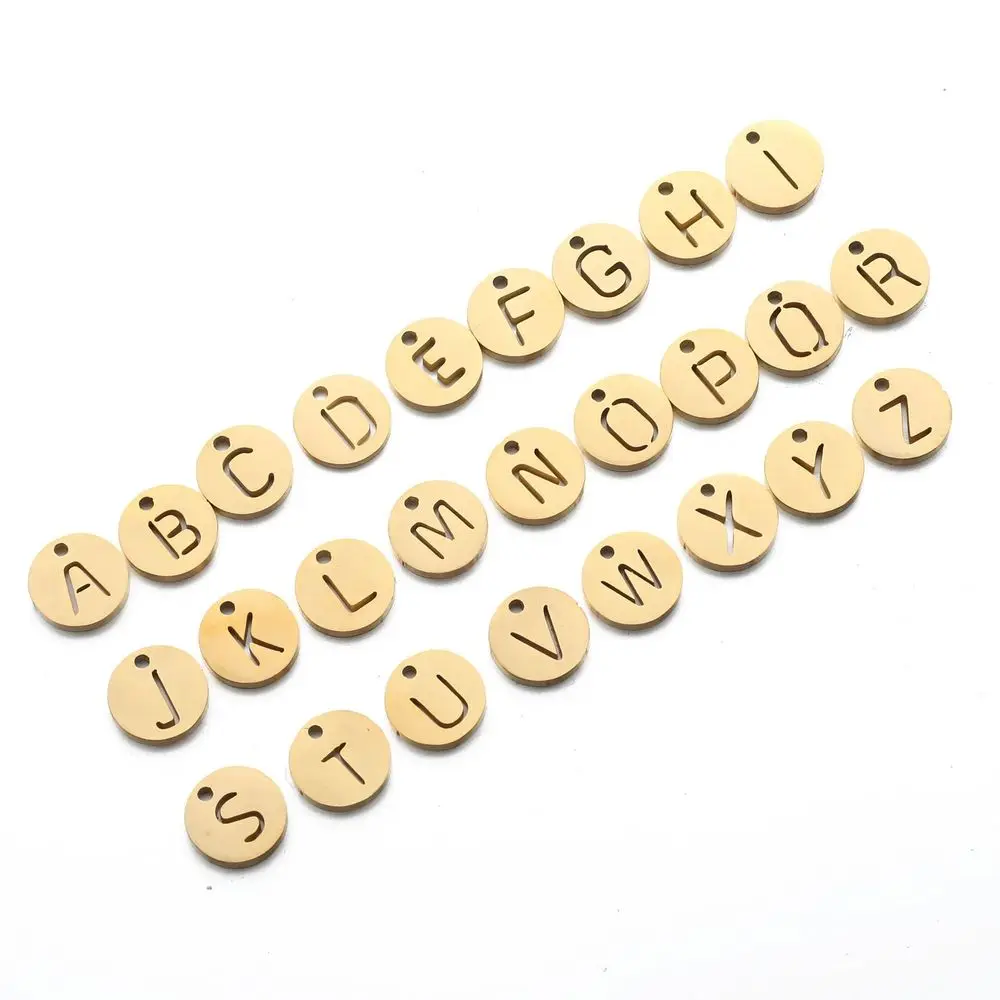

Stainless Steel 26 English Letter Alphabet Round Charm 9mmx9mm One/two Holes Steel/gold Color Pendant Jewlery Making 20pcs