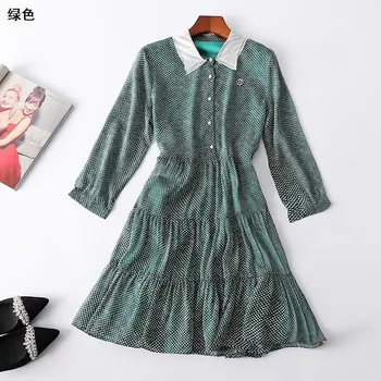 

New Nine points in the summer of 117459 female lapel half opened sleeve long wave point print dress