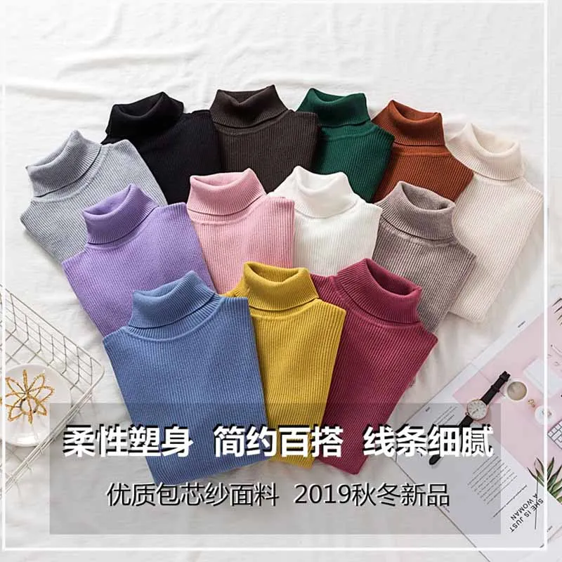 Turtleneck Women Pullover Sweater Spring Autumn Jumper Knitted Basic Top Fashion Long Sleeve Korean Ladies Clothes 2020 | Женская одежда