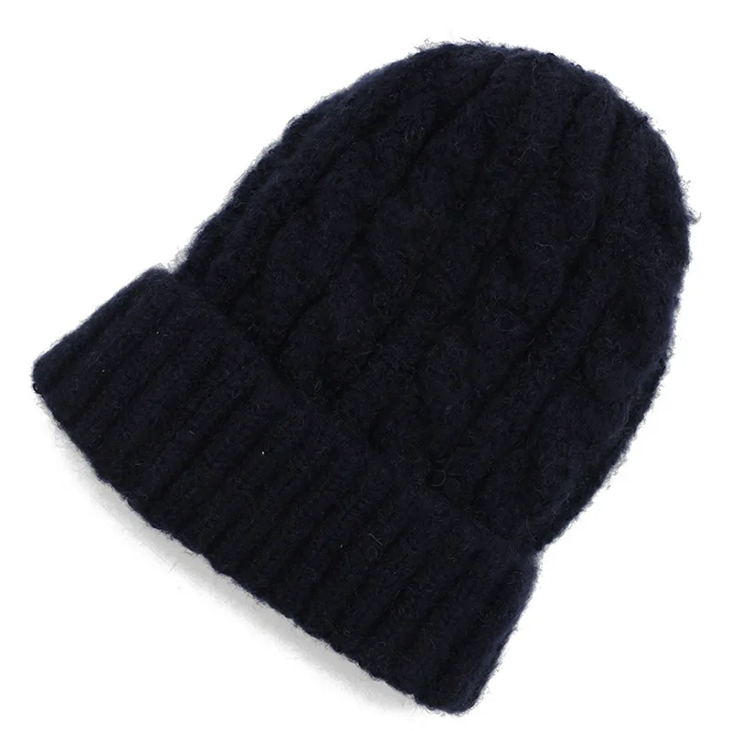Black Кашемировые вязаные шапочки толстый слой кашемир Skullies женская шапка вязаные теплые шапки унисекс теплая шапочка-бини - Цвет: Black