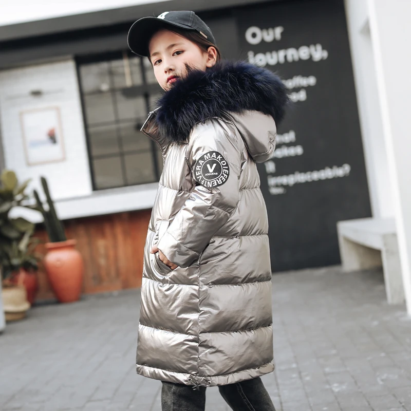 HSSCZL Girls duck down jackets brand winter thicken girl down coat outerwear overcoat natural fur fashion chilidren clothes - Цвет: Rosegold winter