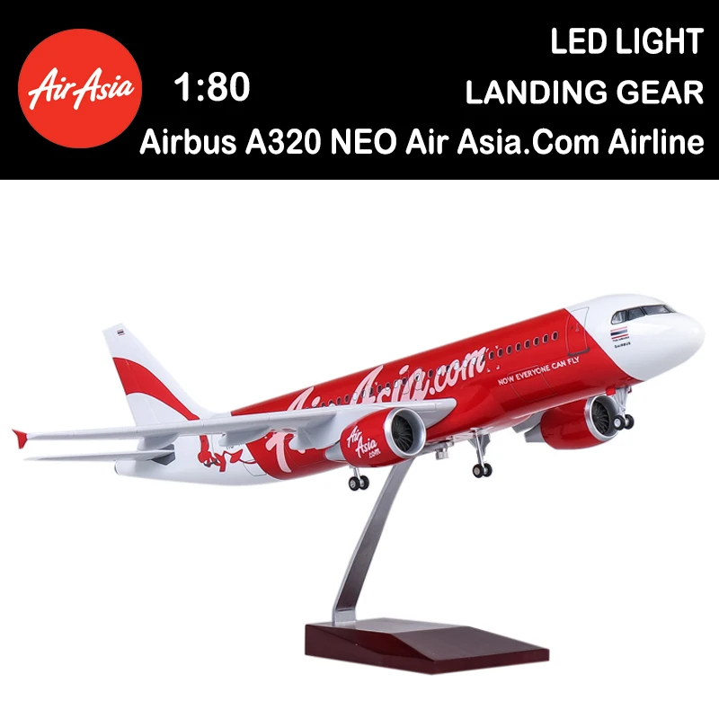

1/80 47CM Airplane A320 NEO Air Asia.Com Airline Model LED Light Landing Gear Plane Model Adult Airliner Toy Display Show