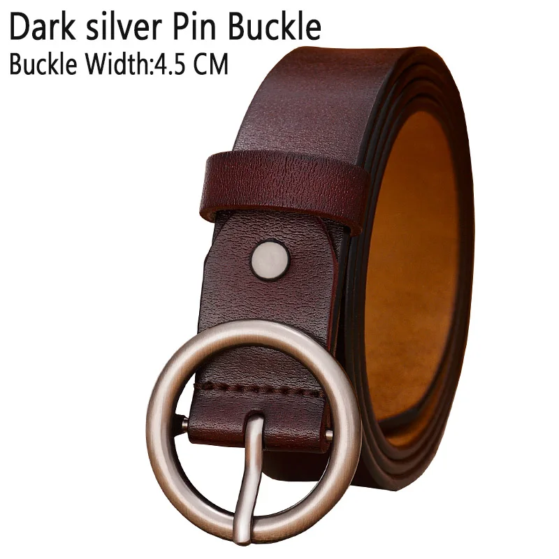 Coffee Silver buckle Модный ремень с круглым кольцом и пряжкой, женские ремни из натуральной кожи для женщин, качественный ремень из коровьей кожи, женский пояс для джинсов, ширина 2,8 см - Цвет: Coffee Silver buckle