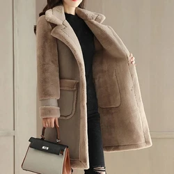 Lamb Wool Coat Women's Mid-length Jacket 2023 Winter Wear Plus Velvet Loose Coat Deerskin Frosted Fleece Fur Splicing Fur Coat