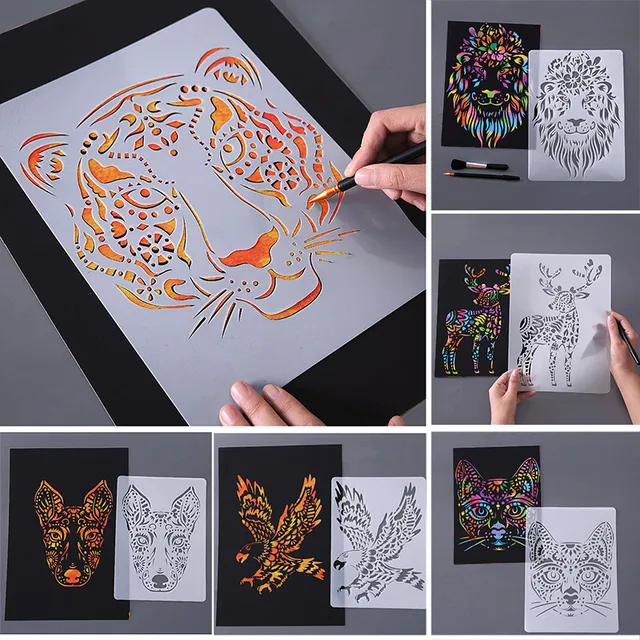 BalleenShiny Painting Kids Toys Stenciled Template DIY Scrapbooking Coloring Tiger Lion Elephat Ruler Child Educational Toys 1pc 1
