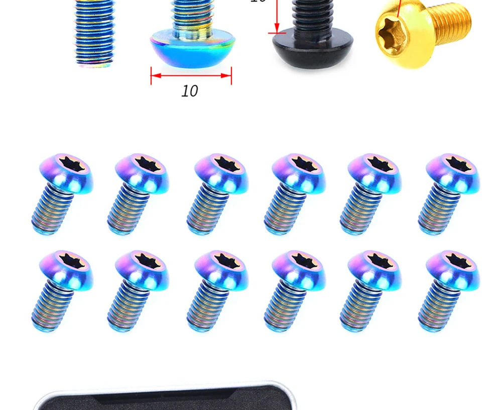 RISK 12Pcs M5x10MM Bicycle Disc Brake Rotor Fixing Bolts TC4 Titanium Bicycle MTB Road Bike Ultralight Brake Screw Cycling Acces