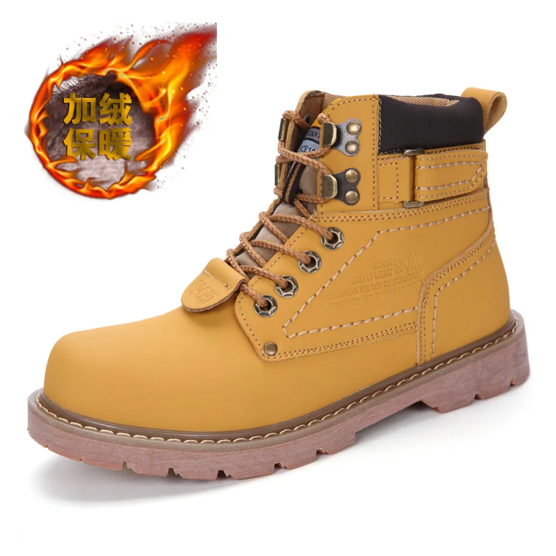 

Autumn/Winter Mens Boots Leather High Quality Men Tactical Boots Yellow With Fur Work Boots For Mens Big Size Military Boots Men