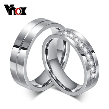 Vnox CZ Wedding Band Engagement Rings for Couples Women Men 316l Stainless Steel Lovers Personalized Anniversary Gift