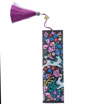 

5D Diamond Painting Leather Bookmark Book Marks Rabbit For DIY Craft With Tassel 1 Set